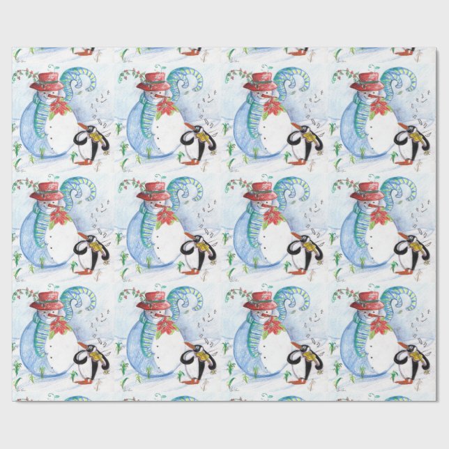 NIEDLICH SNOWMAN & PENGUIN'S WINTER SERENADE GESCHENKPAPIER (Flach)