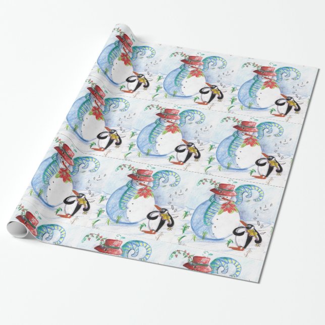 NIEDLICH SNOWMAN & PENGUIN'S WINTER SERENADE GESCHENKPAPIER (Ungerollt)