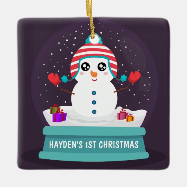 Niedlich Snowman Personalisiert Baby's First Chris Keramikornament (Vorderseite)
