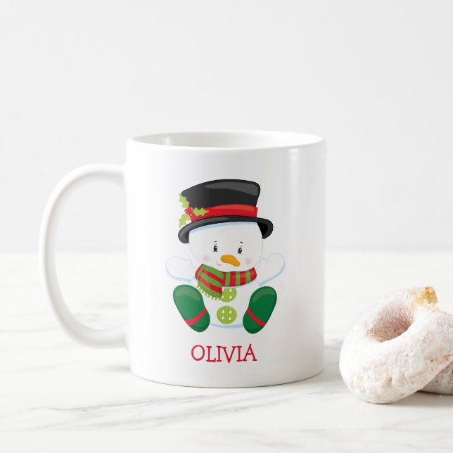 Niedlich Snowman Personalisierte Weihnachtsfeier T Kaffeetasse (Mit Donut)