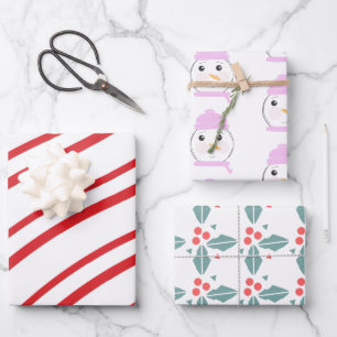 Niedlich Snowman Pink Christmas Mix Geschenkpapier Set
