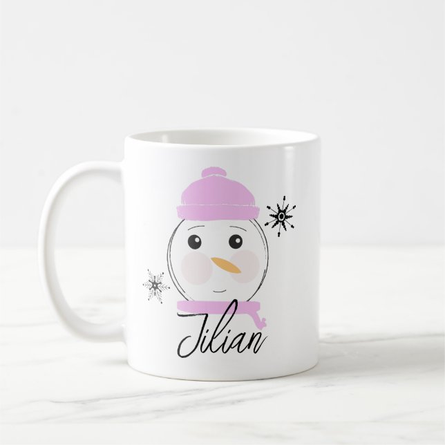 Niedlich Snowman Pink Erste Weihnachtsfeier Kaffeetasse (Links)