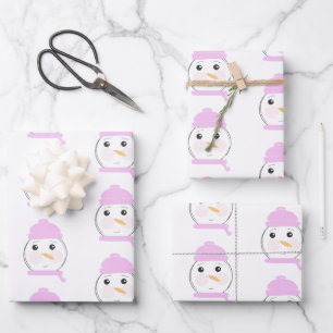 Niedlich Snowman Pink Weihnachts-Party Geschenkpapier Set