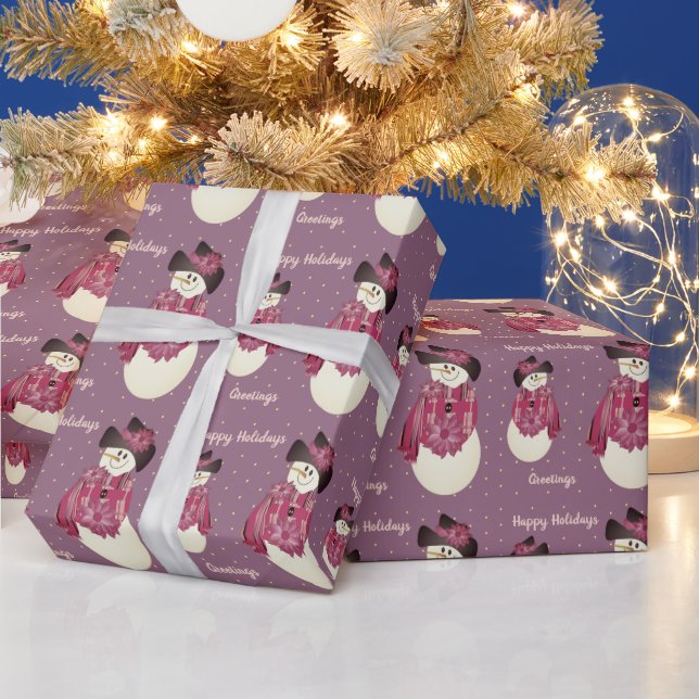 Niedlich Snowman Plum Geschenkpapier (Feiertage)