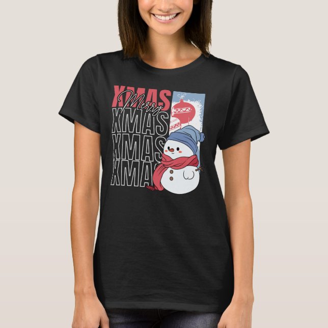 Niedlich Snowman Retro Weihnachten T-Shirt (Vorderseite)