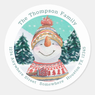 Niedlich Snowman Return Name Anschrift Aquamarin W Runder Aufkleber