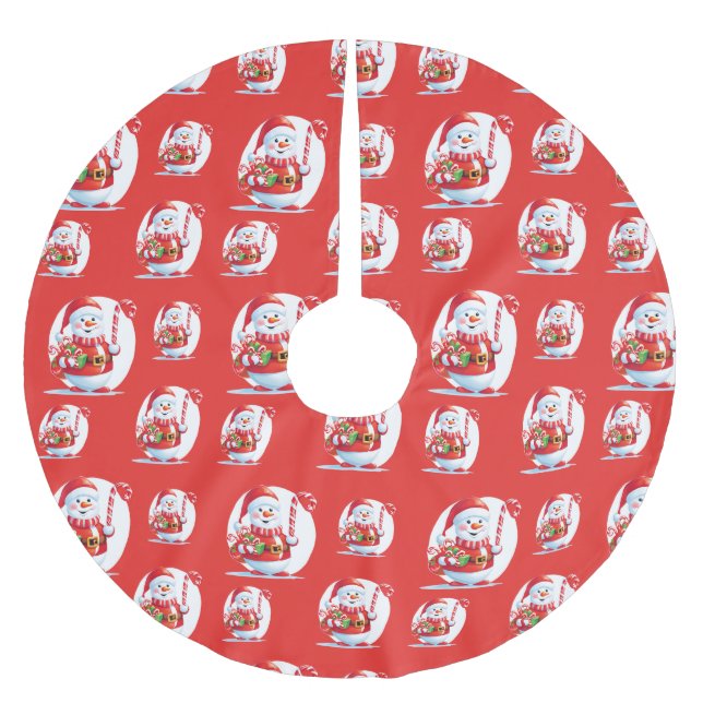 Niedlich Snowman Santa Xmas Sweet Candy Cane Muste Polyester Weihnachtsbaumdecke (Vorderseite)