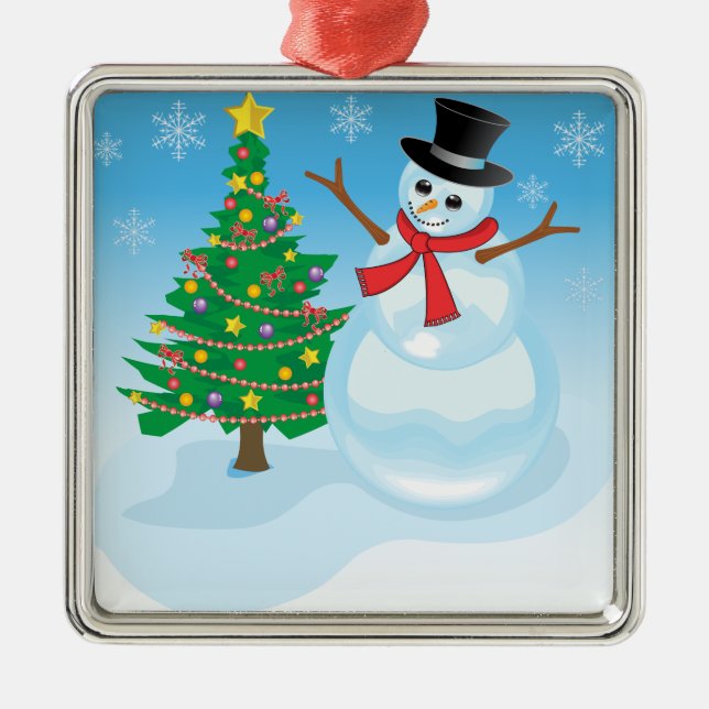 Niedlich Snowman Silbernes Ornament (Vorne)