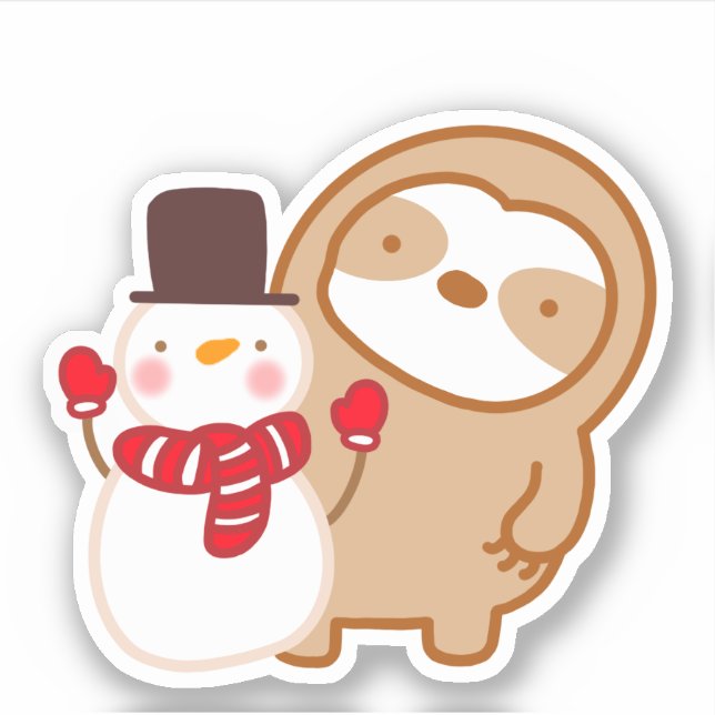 Niedlich Snowman Sloth Sticker (Vorderseite)