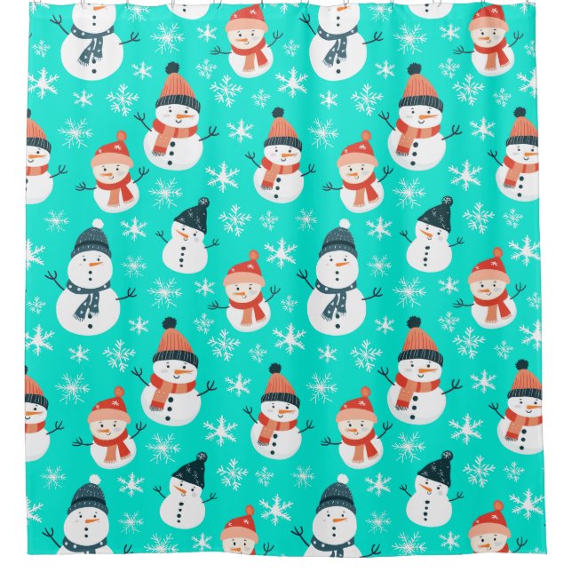 Niedlich Snowman Snowflake Seamless Patterns Weihn Duschvorhang (Vorderseite)