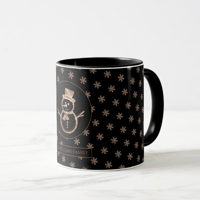 Niedlich Snowman Snowflakes Patterns Schwarz und G Tasse (VorderseiteRechts)