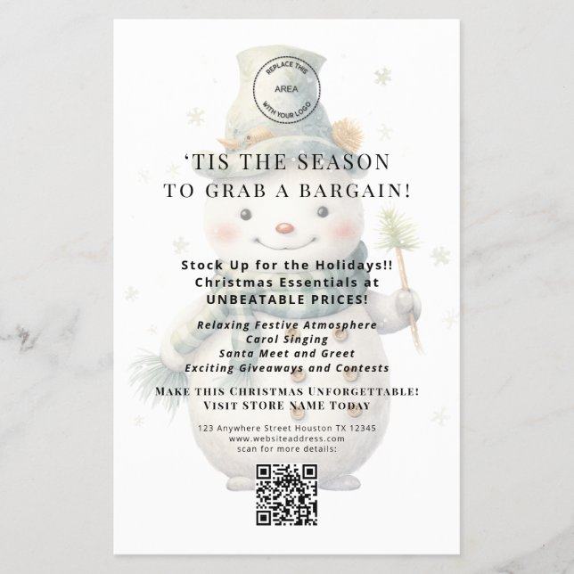 Niedlich Snowman Store Christmas Angebote QR Code Flyer (Vorne)