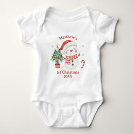 Niedlich Snowman Tree Candy Cane Erster Weihnachts Baby Strampler