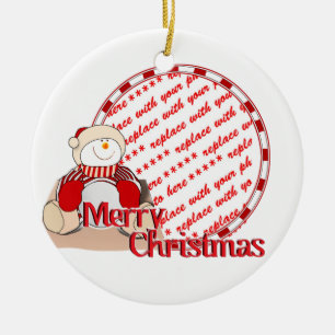 Niedlich Snowman Weihnachtsrahmen für Fotos Keramikornament