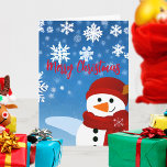 Niedlich Snowman Winter Wonderland Frohe Weihnacht Karte<br><div class="desc">Personalisiertes Weihnachtskartendesign mit einer niedlichen Abbildung eines Schneemanns auf blauem Gradientenhintergrund mit Schneeflocken. Der Text ist vollständig anpassbar. Um es zu ändern,  verwenden Sie die Option Personalize. Weitere Änderungen,  z. B. Änderungen am Schriftart,  am Schriftart oder am Textlayout,  können Sie mit der Option Design bearbeiten durchführen.</div>