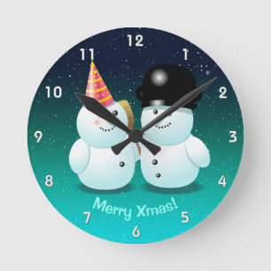 Niedlich Snowmen Cartoon Runde Wanduhr
