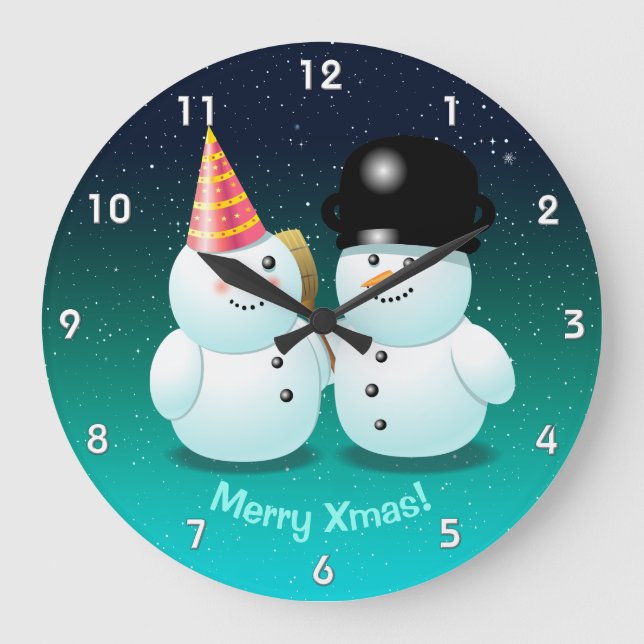 Niedlich Snowmen Cartoon Runde Wanduhr (Vorderseite)
