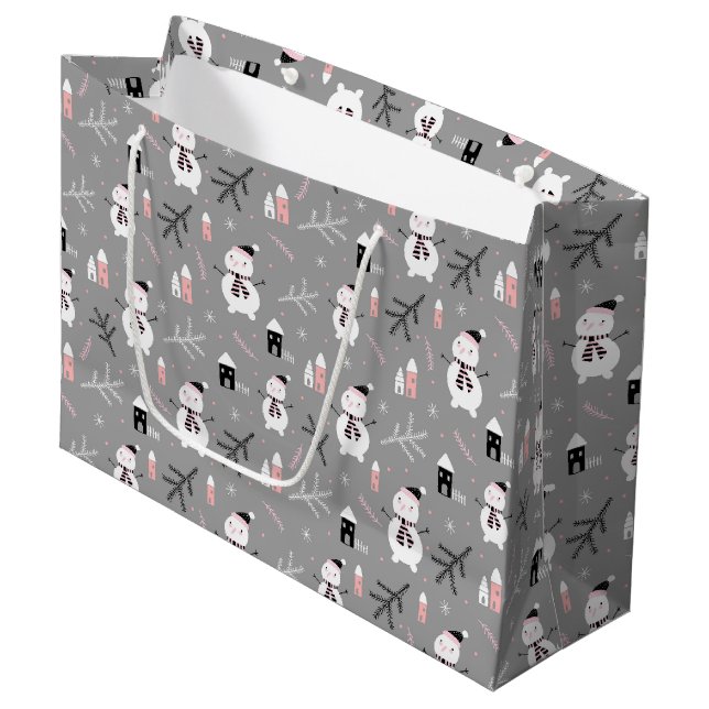 Niedlich Snowmen Große Geschenktasche Geschenktüte (Vorderseite Schrägansicht)