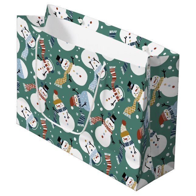Niedlich Snowmen Große Geschenktüte (Vorderseite Schrägansicht)