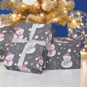 Niedlich Snowmen Grüne Schnee Grau Weihnachten Geschenkpapier