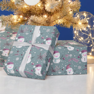 Niedlich Snowmen Grüne Schnee Grün Weihnachten Geschenkpapier