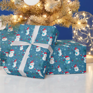 Niedlich Snowmen Grüne Snow Blue Weihnachten Geschenkpapier