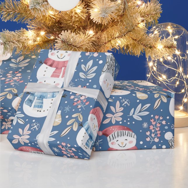 Niedlich Snowmen Grüne Snowflakes Geschenkpapier (Feiertage)