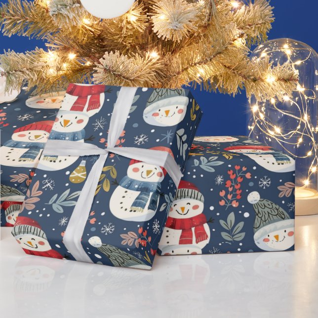 Niedlich Snowmen Grüne Snowflakes Geschenkpapier (Feiertage)
