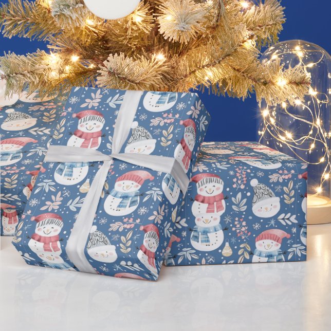 Niedlich Snowmen Grüne Snowflakes Geschenkpapier (Feiertage)