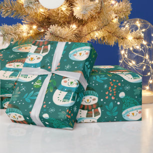 Niedlich Snowmen Grüne Snowflakes Grün Weihnachten Geschenkpapier