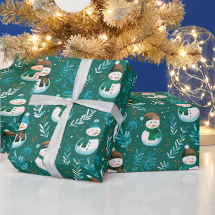 Niedlich Snowmen Grüne Weihnachten Geschenkpapier