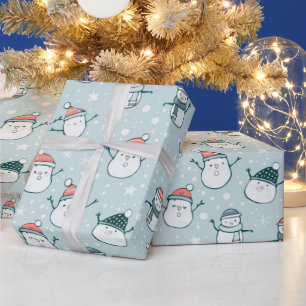 Niedlich Snowmen Schneeflocken Blaue Weihnachten Geschenkpapier