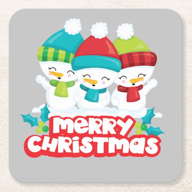 Niedlich Snowmen Trio Holiday Rechteckiger Pappuntersetzer (Vorderseite)