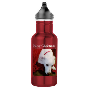Niedlich Snowy White Puppy Dog Red Christmas Edelstahlflasche