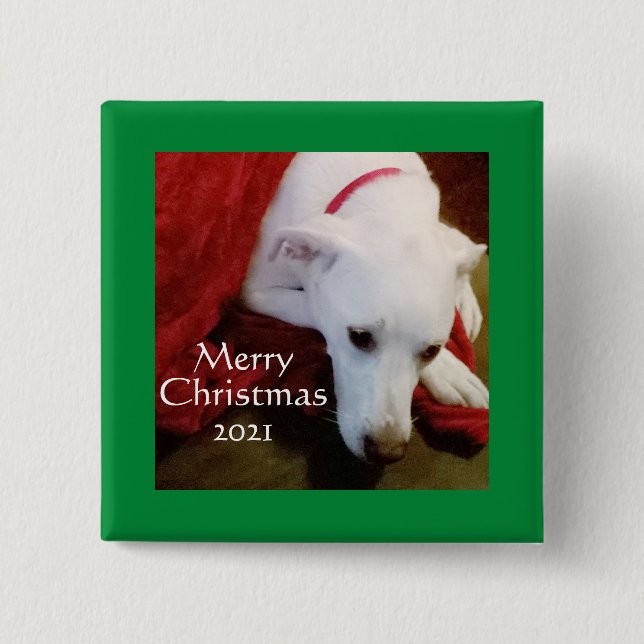 Niedlich Snowy White Puppy Dog Square Weihnachten Button (Vorderseite)
