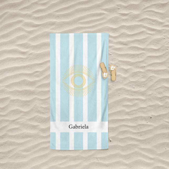 Niedlich Soft Blue Vintag Golden Griechen Streifen Strandtuch (Von Creator hochgeladen)