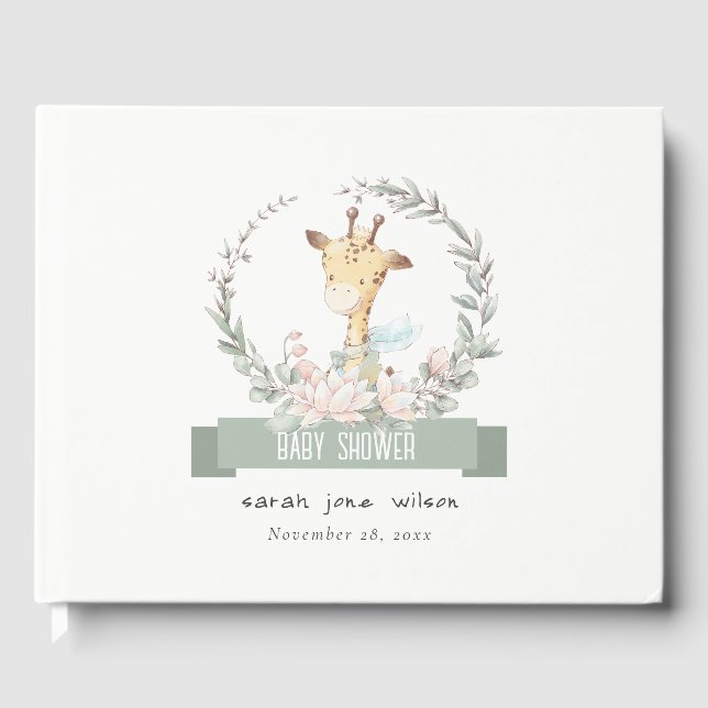 Niedlich Soft Safari Giraffe Blumengarnitur Kinder Gästebuch (Vorderseite)