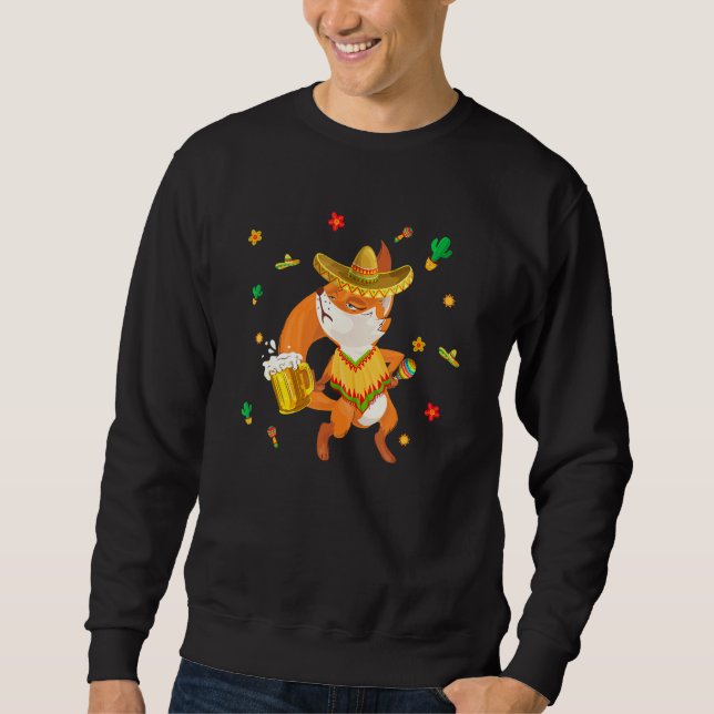 Niedlich Sombrero Mexican Fox Drink Beer Cinco De  Sweatshirt (Vorderseite)