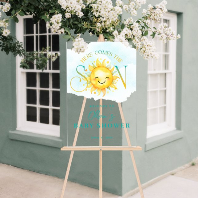 Niedlich Sonnenschein kommt hier mit der Son Baby  Acrylschild (Cute Sunshine Here Comes the Son Baby Shower Acrylic Sign)