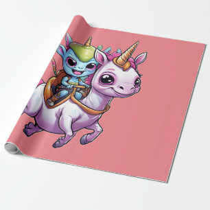 Niedlich Space Alien reitet unicorn lustiges UFO Geschenkpapier