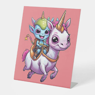 Niedlich Space Alien reitet unicorn lustiges UFO Sockelschild