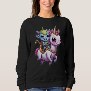 Niedlich Space Alien reitet unicorn lustiges UFO Sweatshirt