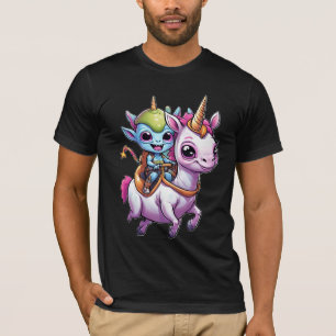 Niedlich Space Alien reitet unicorn lustiges UFO T-Shirt