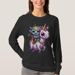 Niedlich Space Alien reitet unicorn lustiges UFO T-Shirt