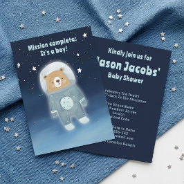 Niedlich Space Bear Baby Dusche ist ein Junge Astr Einladung
