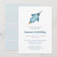 Niedlich Space Rocket Ship Blue 1. Geburtstag Part