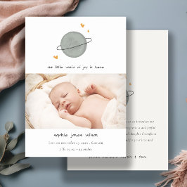 Niedlich Space World Heart Foto Geburtsankündigung Dankeskarte