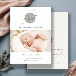 Niedlich Space World Heart Foto Geburtsankündigung Dankeskarte