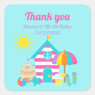 Niedlich Spaß Kids Beach Sommer Geburtstag Vielen  Quadratischer Aufkleber