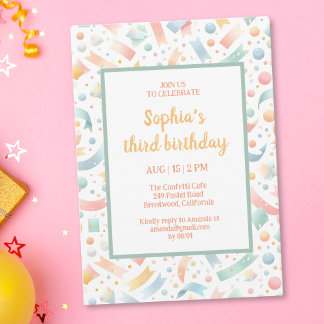 Niedlich Spaß Kinder Confetti Farbenfrohe Pastel G Einladung